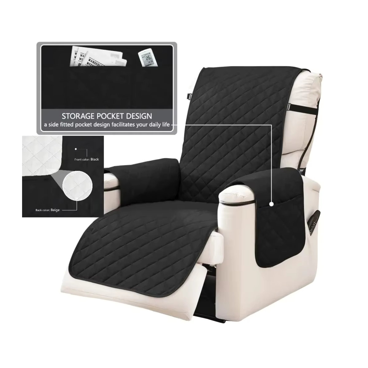Wasserdichter Sofa Bezug in Grau mit Seitentaschen und Anti-Rutsch-Funktion für Sessel und Liegen zum Schutz vor Haustieren und Kindern - Bild 2