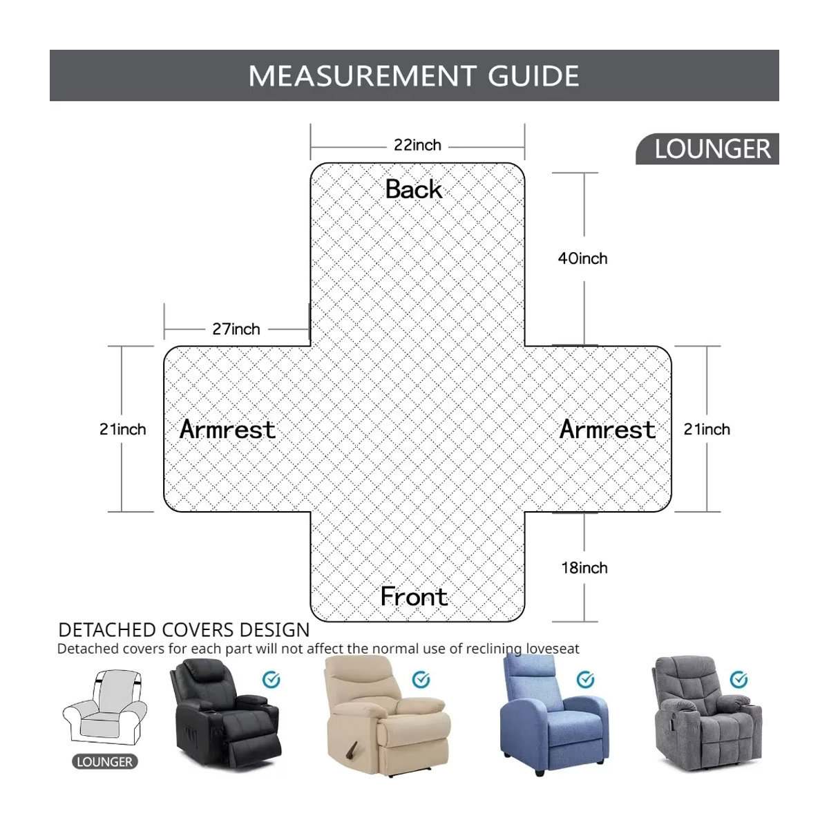 Wasserdichter Sofa Bezug in Grau mit Seitentaschen und Anti-Rutsch-Funktion für Sessel und Liegen zum Schutz vor Haustieren und Kindern - Bild 3