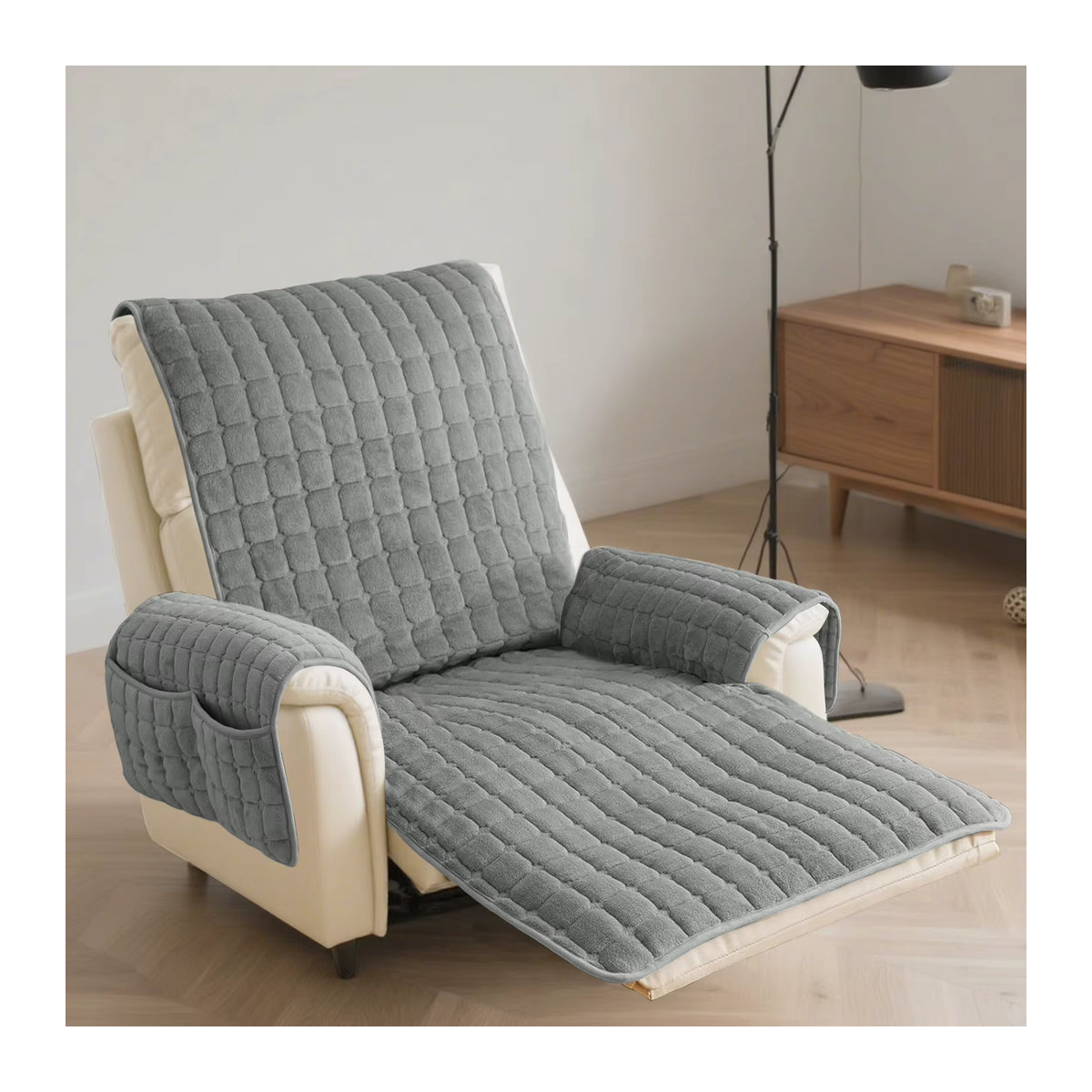 Wasserdichter Sofa Bezug in Grau mit Seitentaschen und Anti-Rutsch-Funktion für Sessel und Liegen zum Schutz vor Haustieren und Kindern - Bild 4