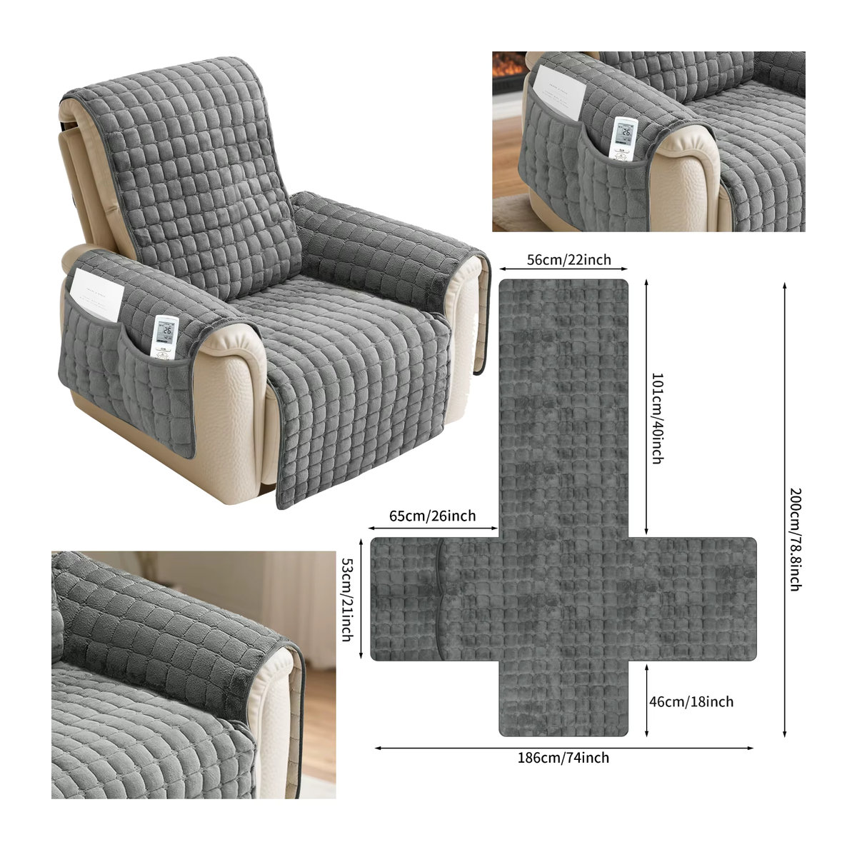 Wasserdichter Sofa Bezug in Grau mit Seitentaschen und Anti-Rutsch-Funktion für Sessel und Liegen zum Schutz vor Haustieren und Kindern - Bild 5