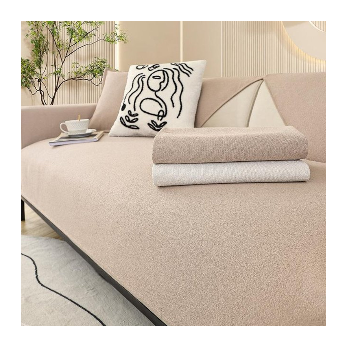 Wasserdichter Sofabezug aus Plüsch von Binchi Outdoor Equipment in Beige, Weiß oder Rot, weiches Lammwoll-Design mit Anti-Katzenpfoten-Schutz und rutschfester Oberfläche, B/H: 70 x 210 cm - Bild 1