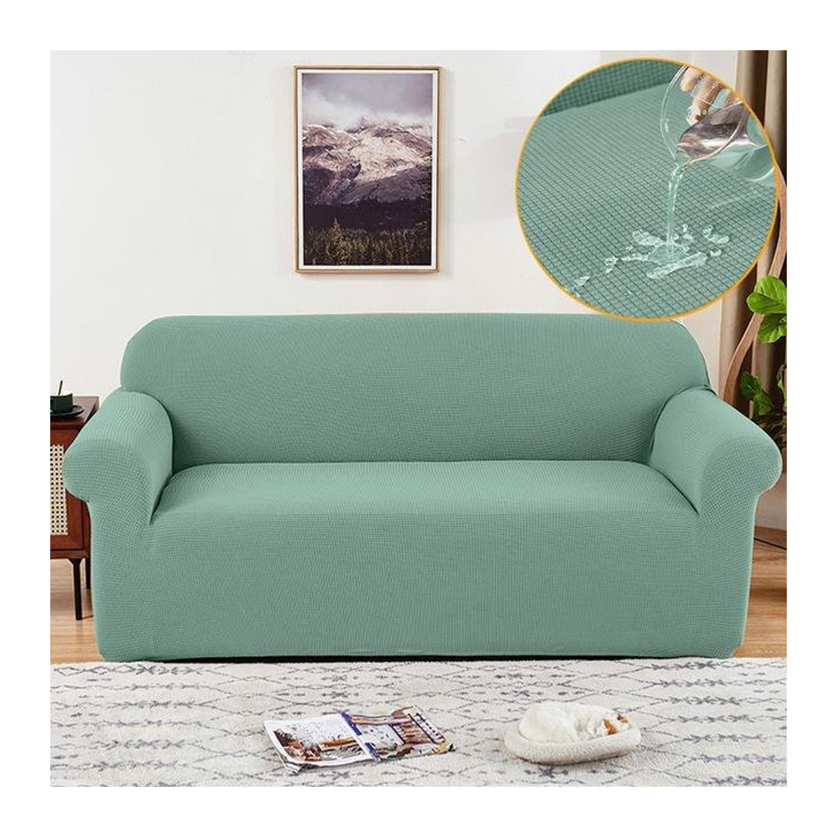 Wasserdichter Sofabezug in Cyanblau mit elastischem Sitzbezug für 3-Sitzer Sofas im Wohnzimmer - Bild 1