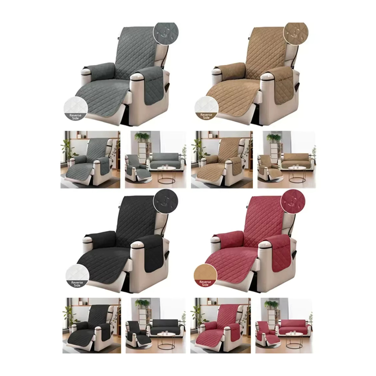 Wasserdichter und rutschfester Liegestuhlbezug mit elastischen Trägern in Taupe als waschbarer Möbelschutz für Kinder und Haustiere - Bild 6
