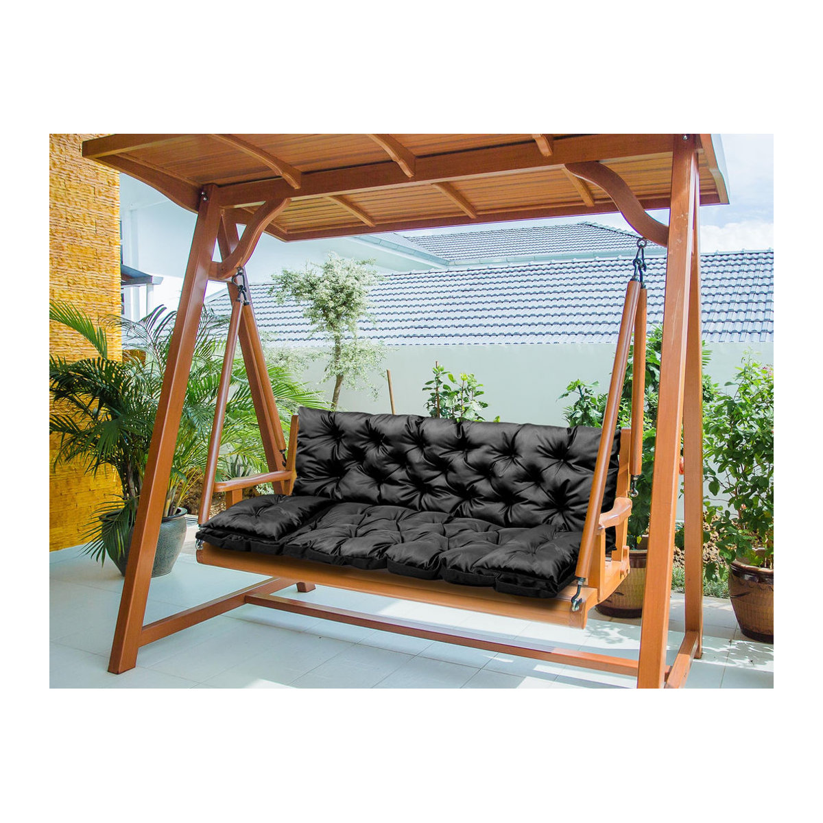 Wasserdichtes Gartenkissen-Set von AIOFACTORY OGROD für Bank oder Schaukel mit Befestigungsschnüren und kleinem Kissen, Farbe: Armee Grün, B/T/H: 100 x 60 x 50 cm - Bild 3