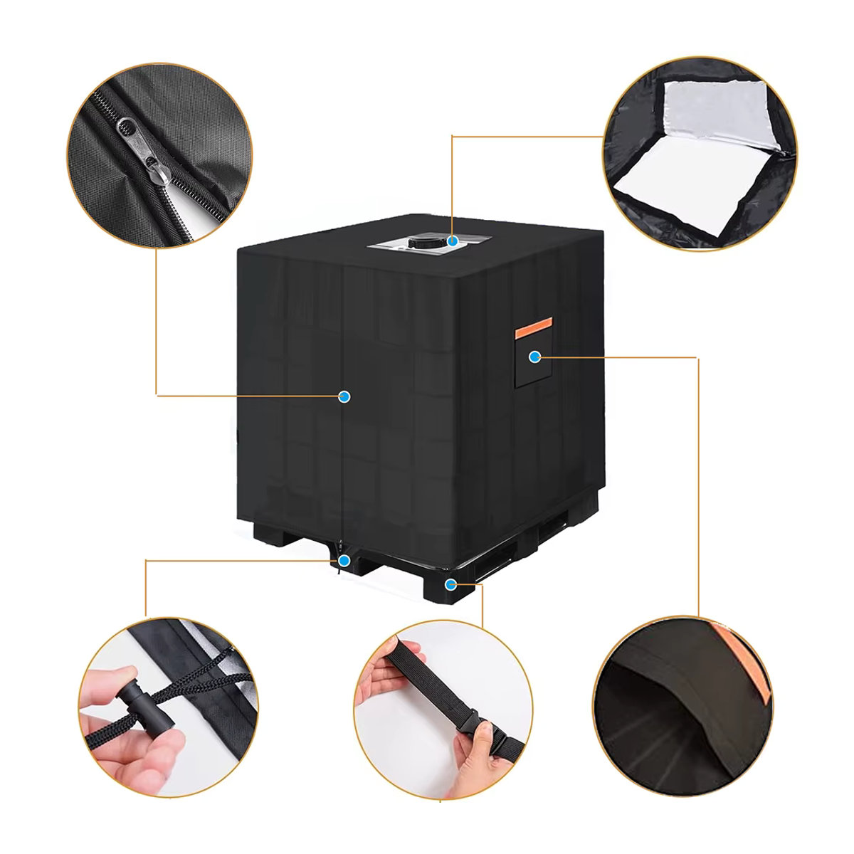 Wasserschutzhülle für 1000 l IBC-Tragetaschen MY·BAKERMAN Schwarz 210D - Bild 3