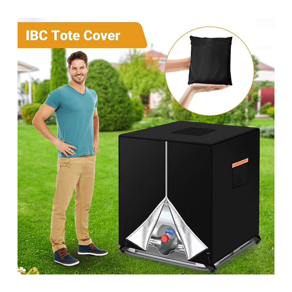 Wasserschutzhülle für 1000 l IBC-Tragetaschen MY·BAKERMAN Schwarz 210D - Bild 6