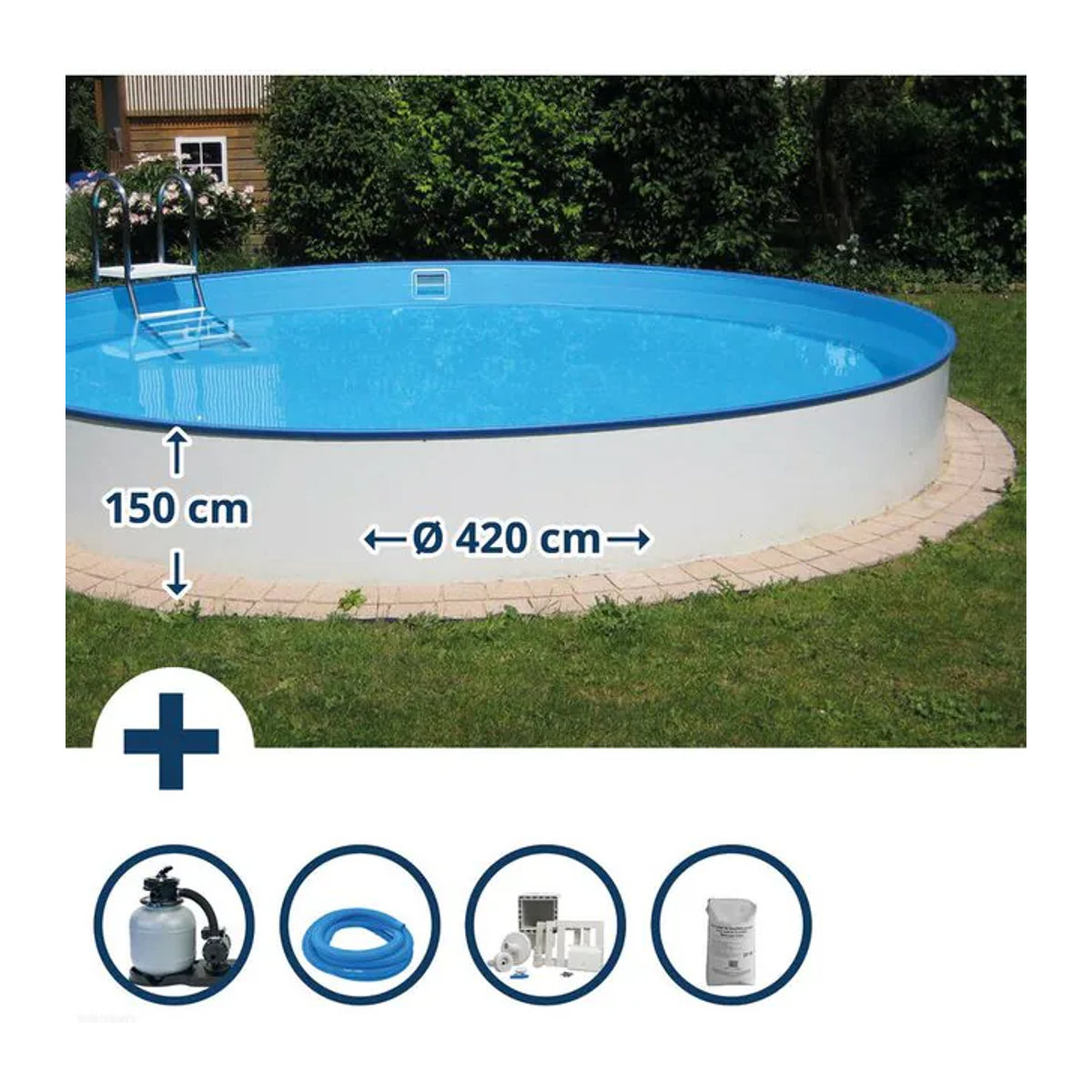 Waterman Stahlwandpool Set Baltimore Rund, Durchmesser: 420 cm, Höhe: 150 cm, Farbe: Weiß und Blau - Bild 1