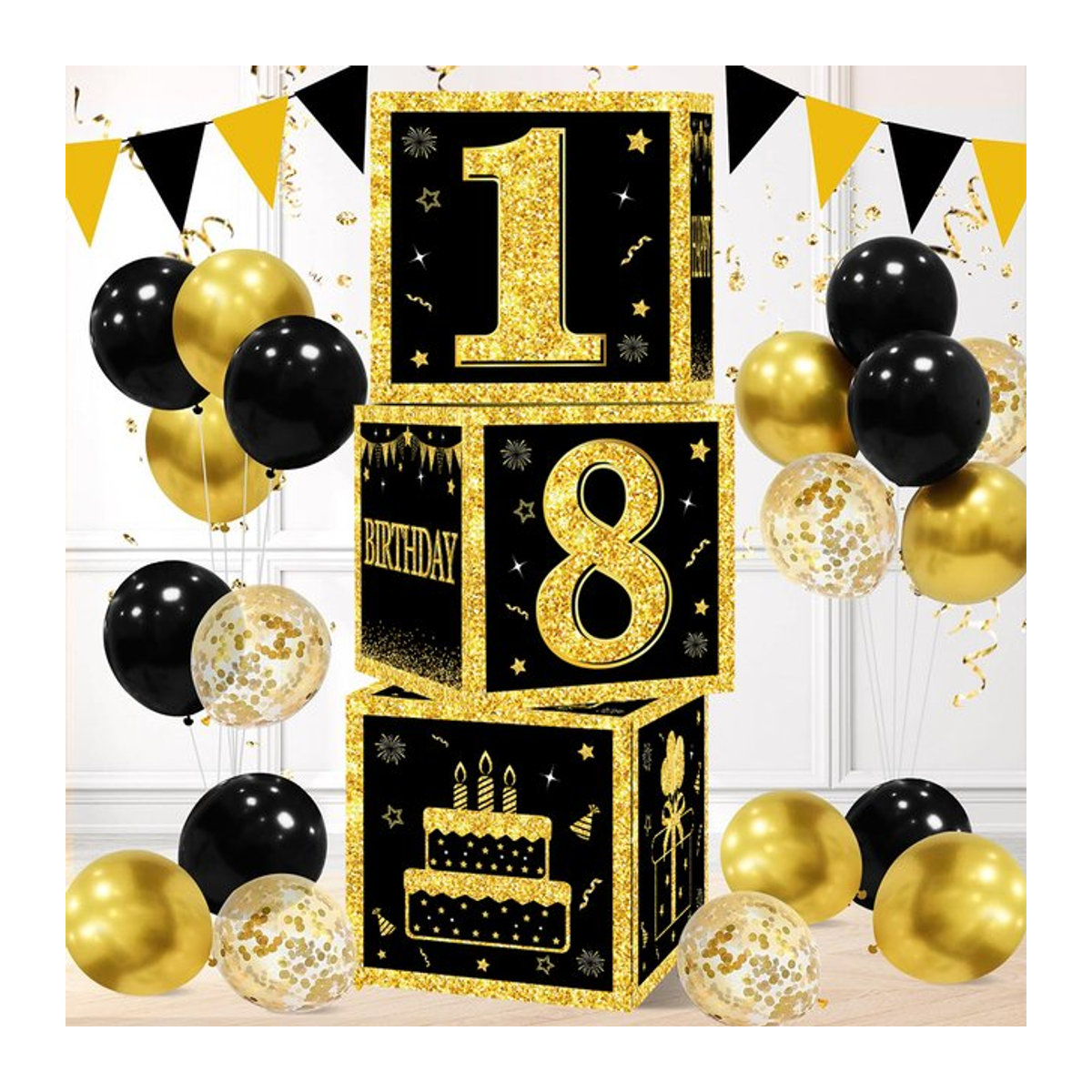 Wayfun Geburtstag Nummernboxen aus Papier in Gold und Schwarz, 3er Set für die Partydekoration von Erwachsenen - Bild 1
