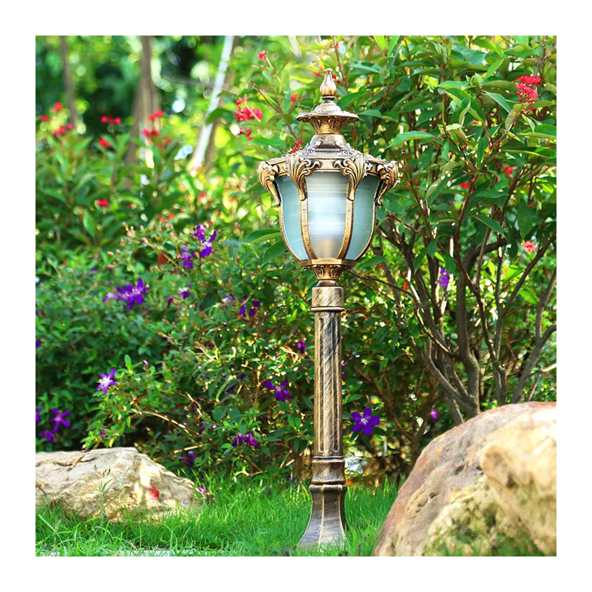 Wecus Klassische LED Pollerleuchte aus Aluminium in Schwarz als wasserdichte Gartenlampe für Außenbereiche - Bild 3
