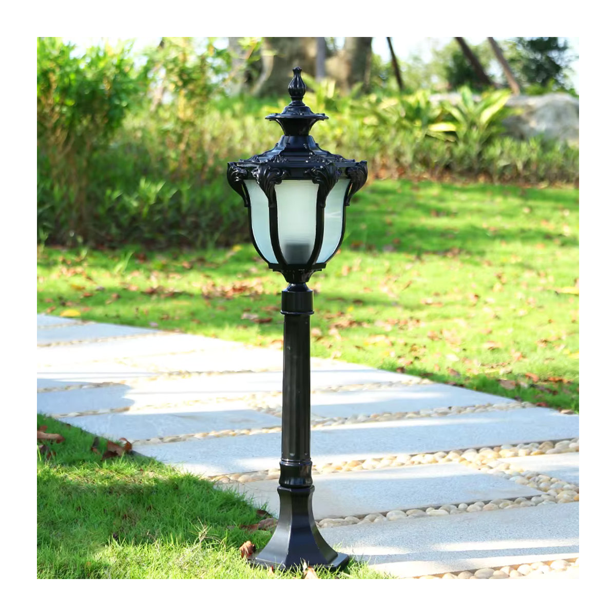 Wecus Klassische LED Pollerleuchte aus Aluminium in Schwarz als wasserdichte Gartenlampe für Außenbereiche - Bild 4