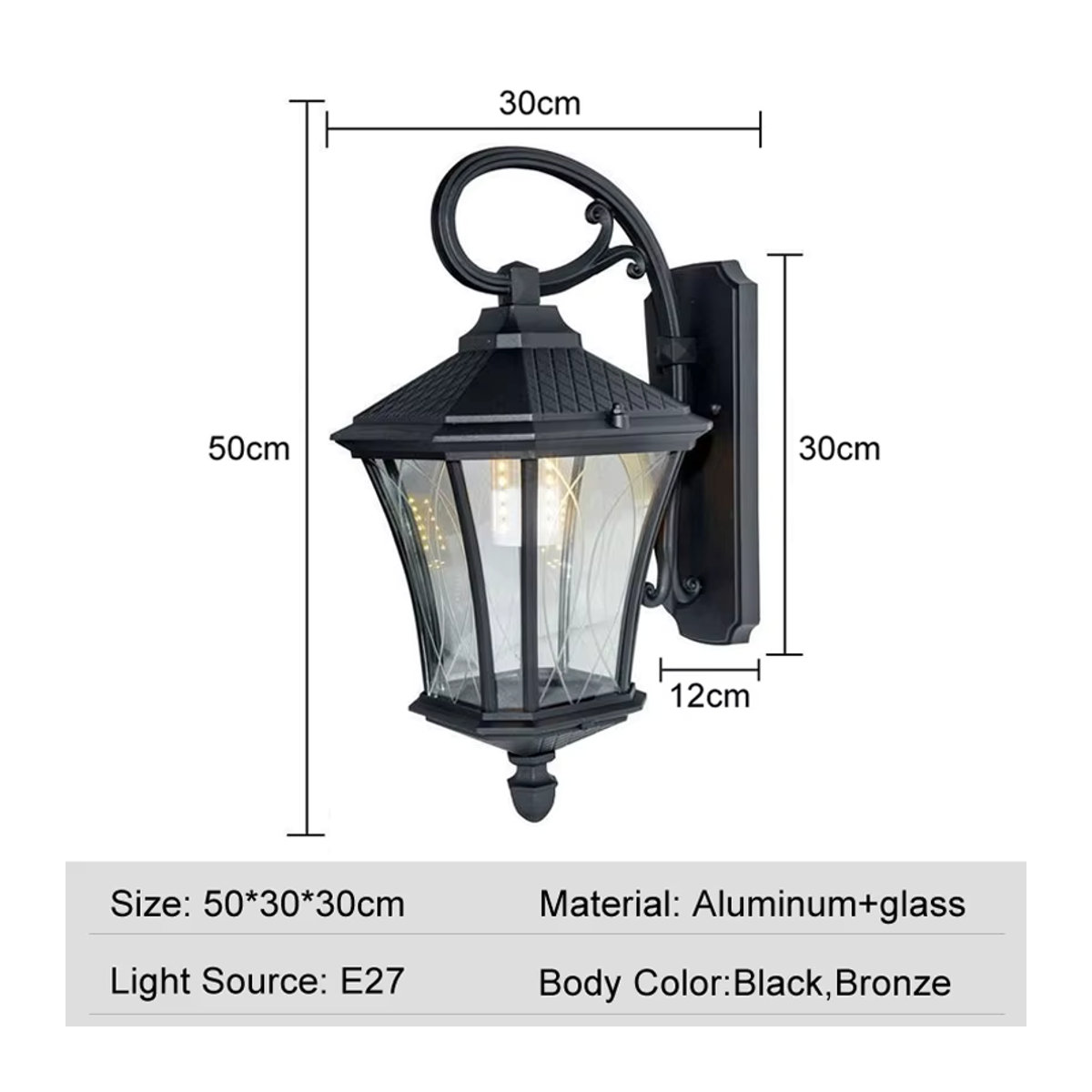Wecus Klassische Outdoor Wandleuchte aus Aluminium in Schwarz, Wasserdicht und Feuchtigkeitsbeständig - Bild 4