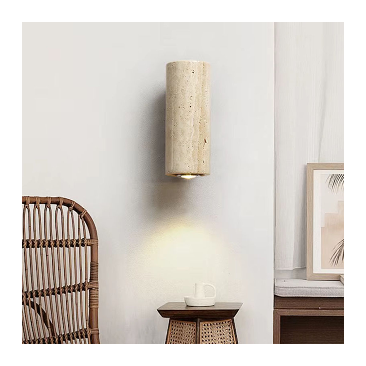 Wecus LED Wandleuchte aus gelbem Travertin Marmor im minimalistischen Wabi Sabi Design für Wohnzimmer Schlafzimmer und Flur - Bild 2