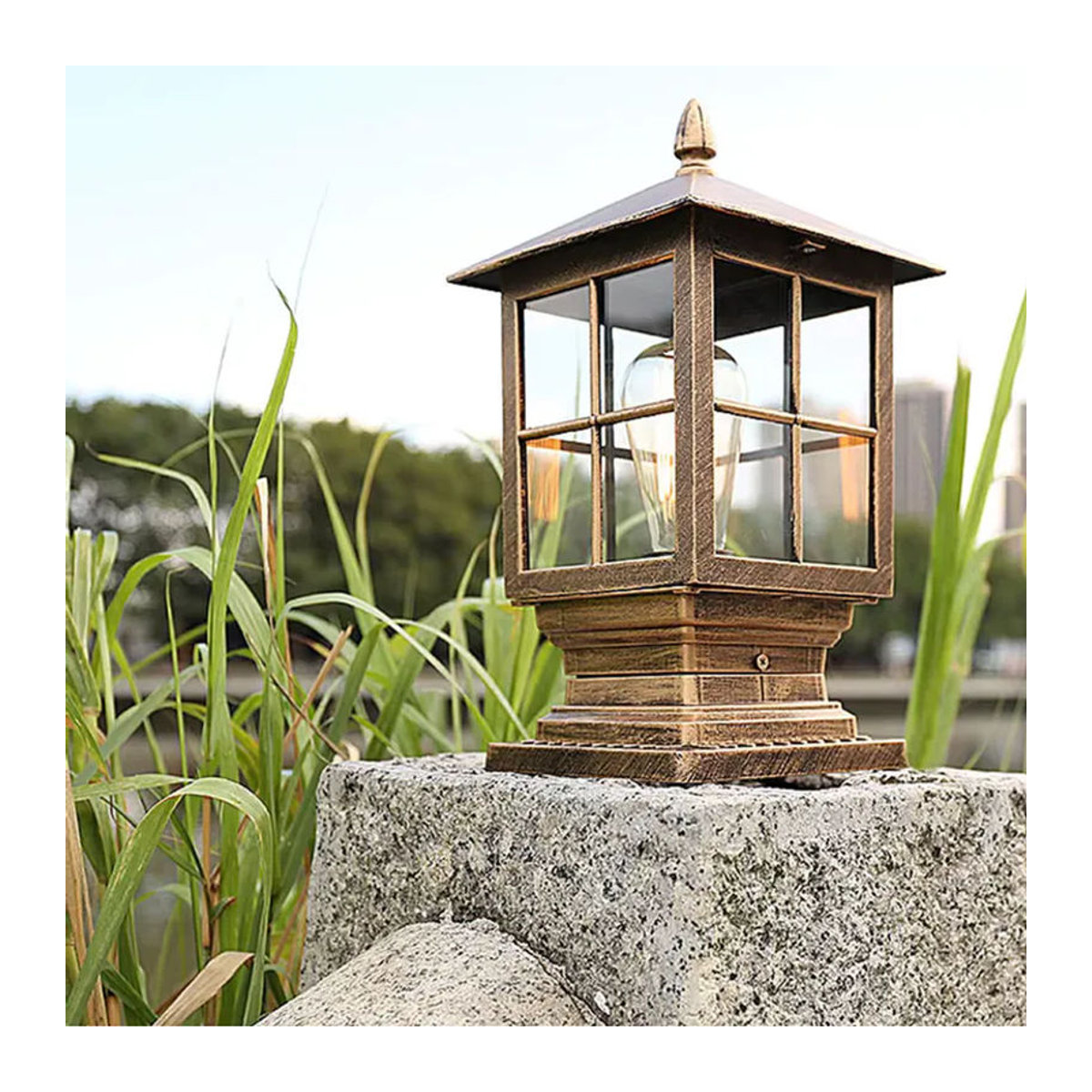 Wecus Pollerleuchte Klassisch in Schwarz aus Aluminium für Garten und Außenbereich - Bild 2