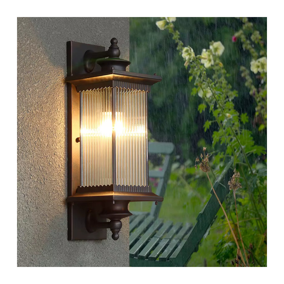 Wecus Retro Außenwandleuchte aus Glas in Schwarz für Garten und Villa - Bild 3