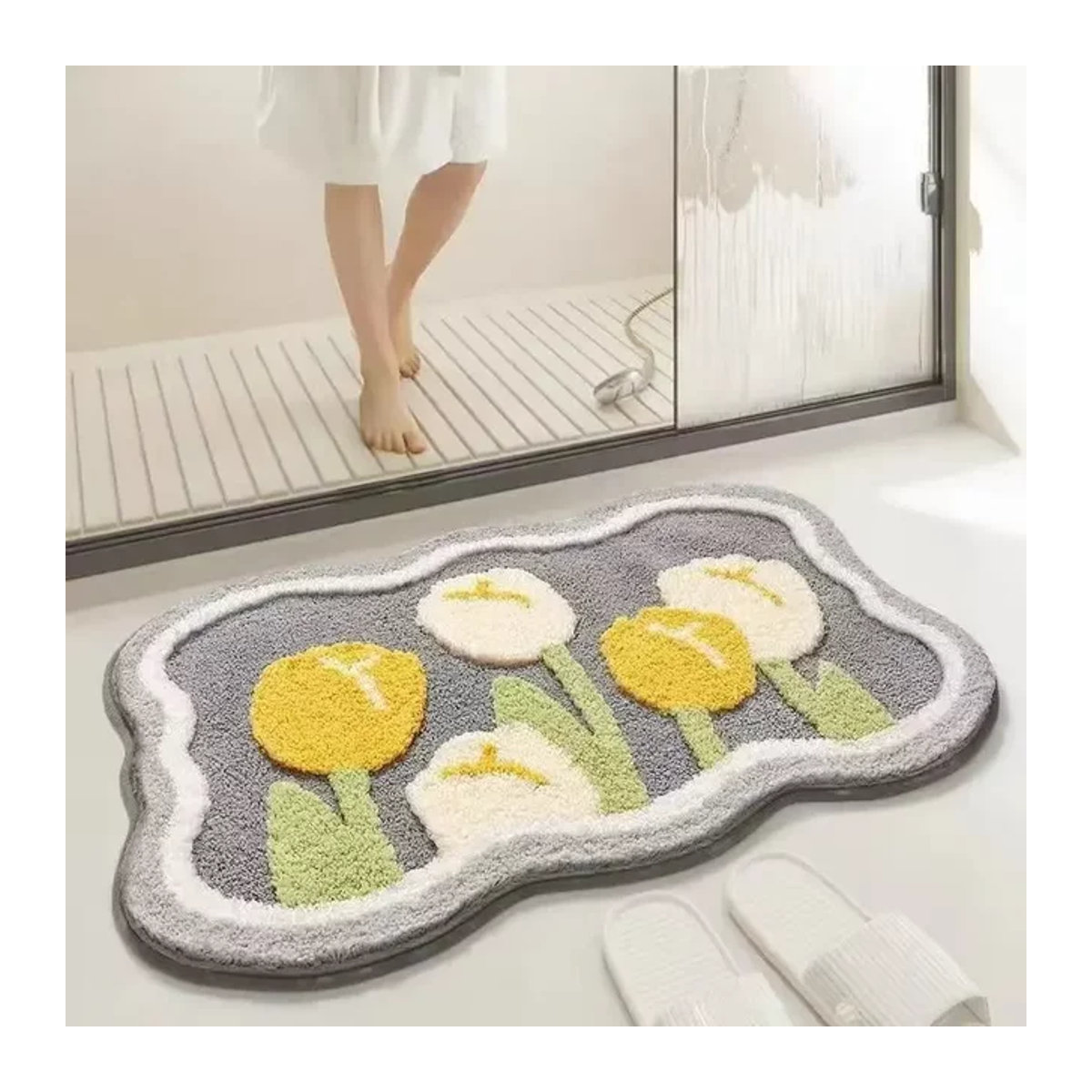 Weiche Bodenmatte mit Blumenmuster aus Kaschmirimitat, rutschfest und saugfähig für Badezimmer, Schlafzimmer oder Toilette - Bild 1