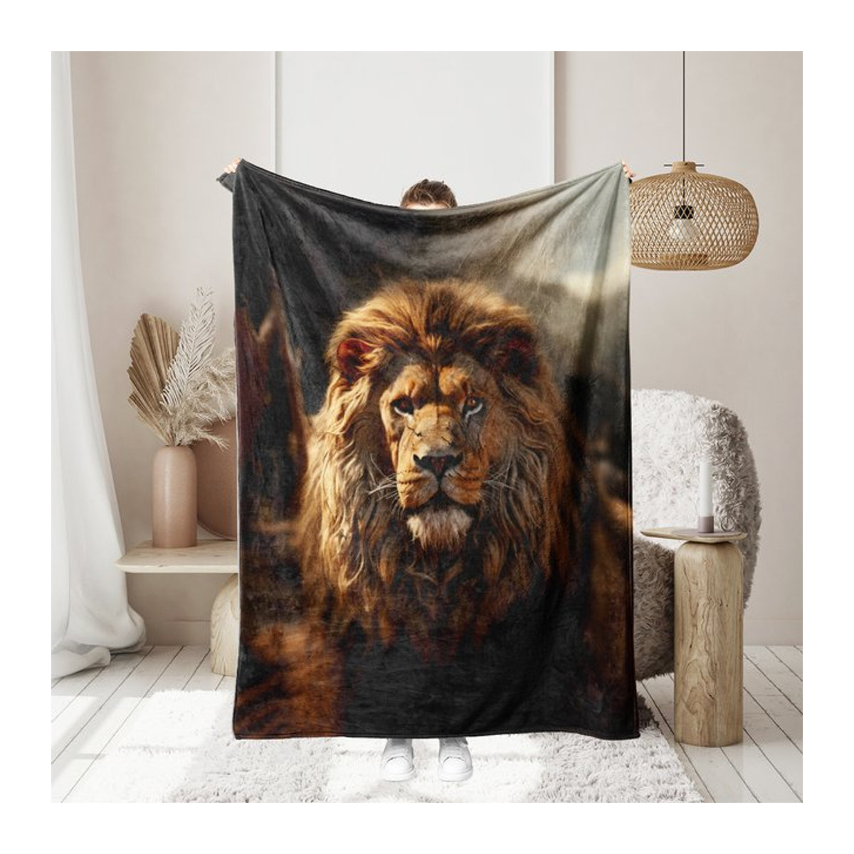 Weiche Flanell-Decke mit Löwen-Print für Sofa und Raum, warm und gemütlich - Bild 1