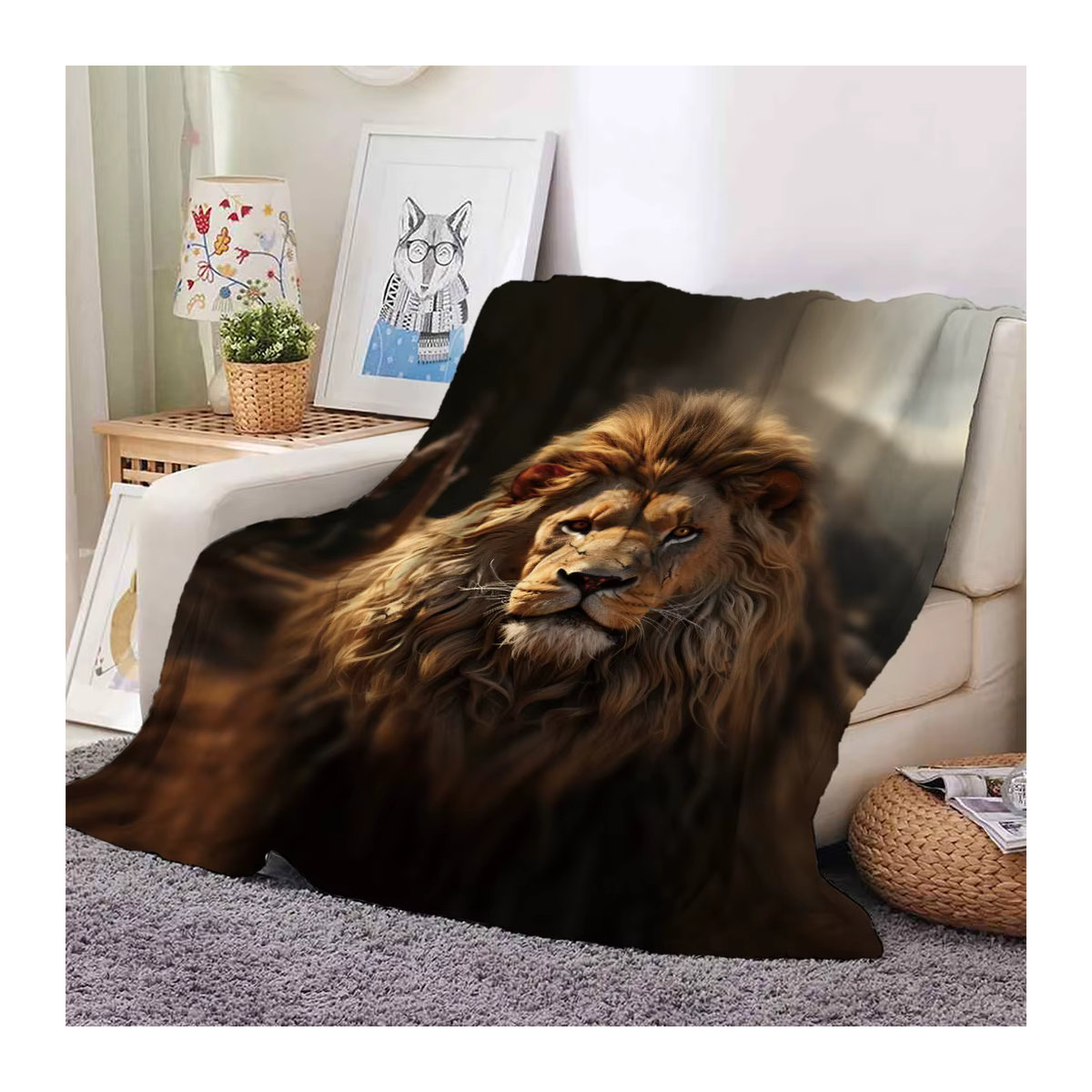 Weiche Flanell-Decke mit Löwen-Print für Sofa und Raum, warm und gemütlich - Bild 2