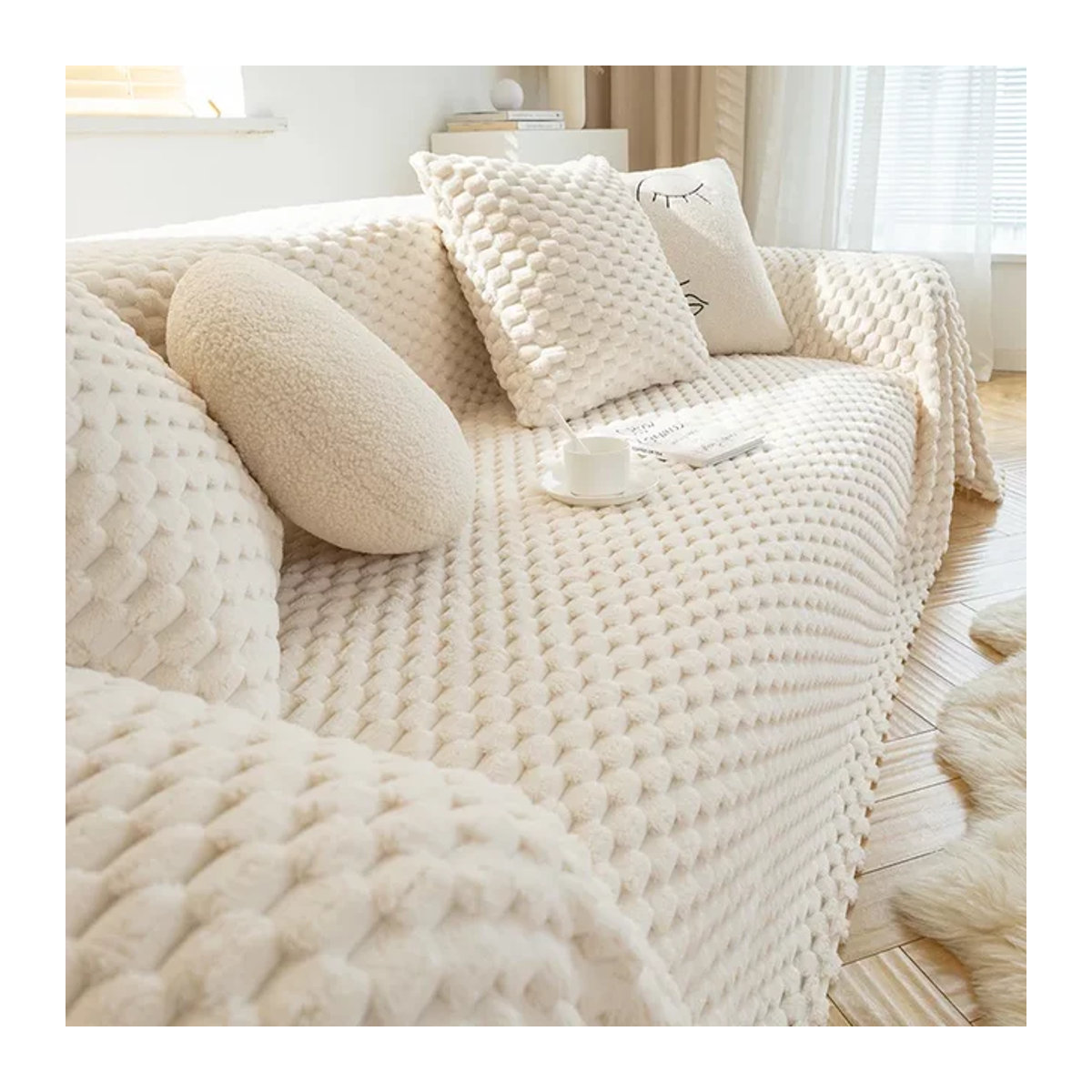 Weiche Fleece-Sofadecke als Schonbezug für Sessel und Couch, Farbe: Weiß - Bild 1