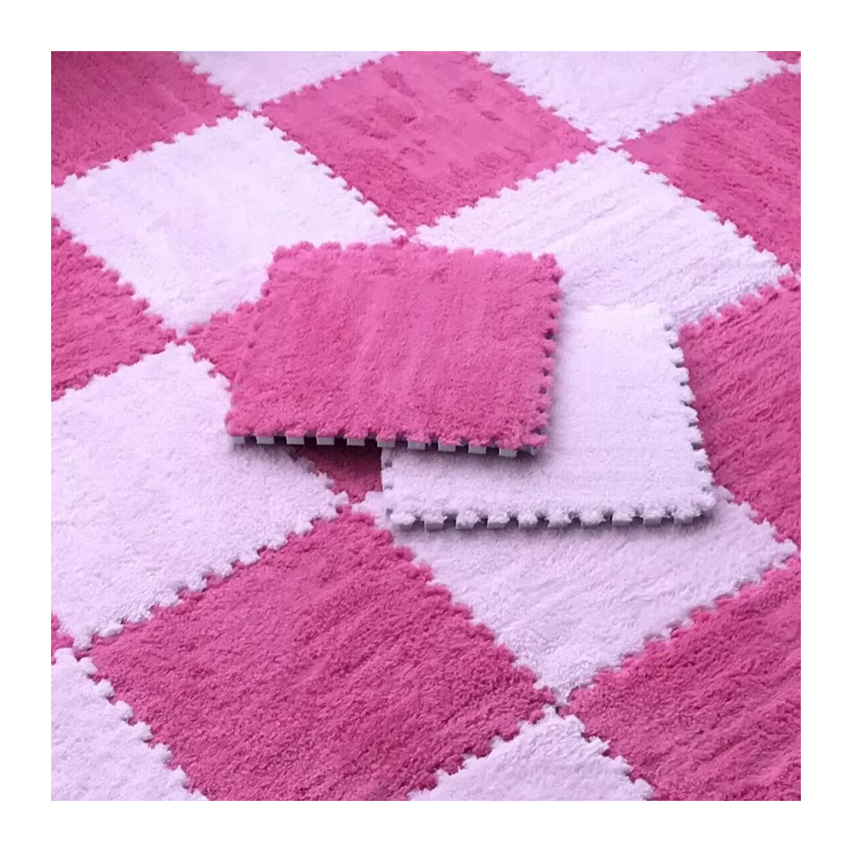 Weiche Plüsch Spielmatte für Babys und Kinder aus EVA-Schaum, Puzzle-Teppich in Weiß und Hellblau, H x B x T: 1 x 30 x 30 cm - Bild 2