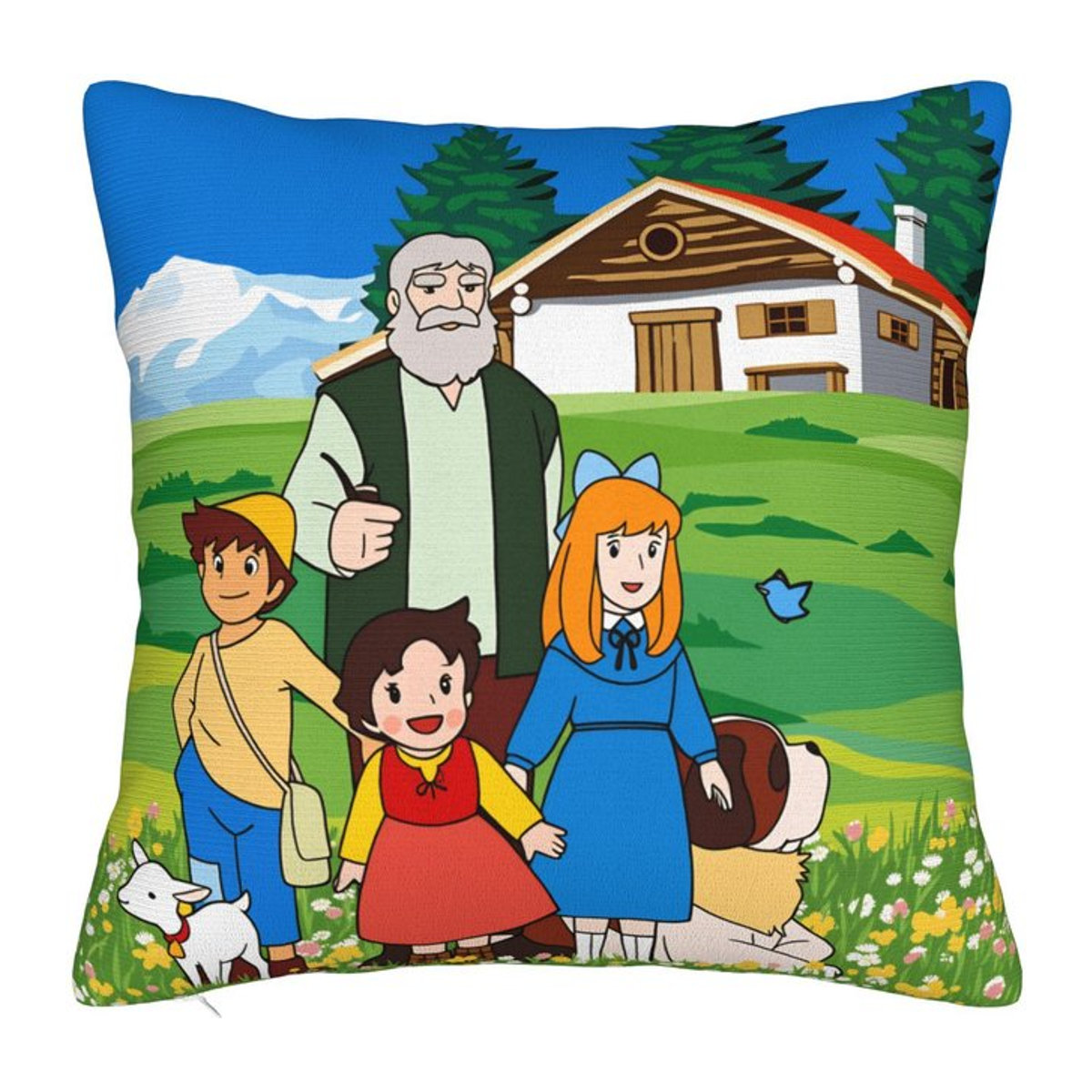 Weicher Kissenbezug Heidi Peter und Opa Alpen Motiv für Wohnzimmer und Bett, B/B/H: 18 x 18 x 18 cm - Bild 1