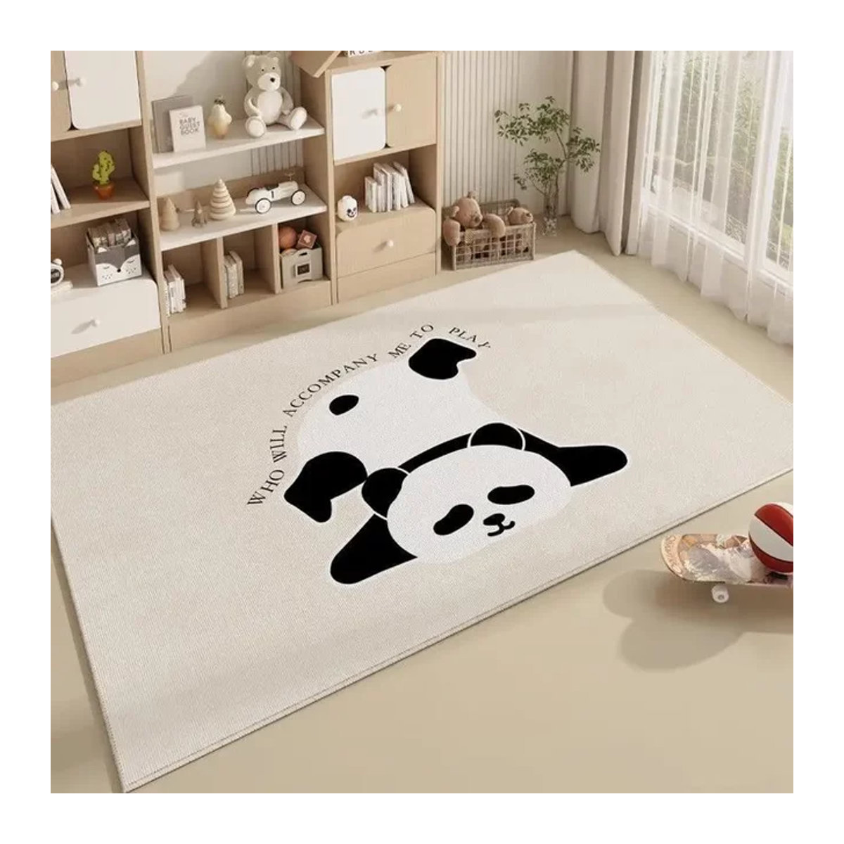Weicher Panda Teppich in Weiß als rutschfeste Spielmatte für Kinderzimmer und Schlafzimmer - Bild 1