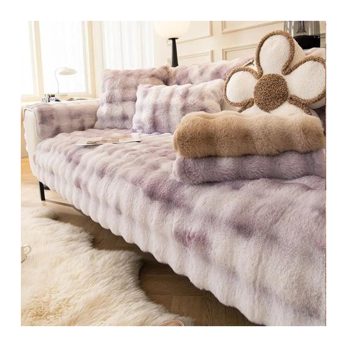 Weicher Plüsch Sofabezug mit Farbverlauf von Your Warm Home für dein Sofa, Erkerfensterkissen, B/B/H: 70 x 70 cm, in Weiß, Grau oder Blau - Bild 1