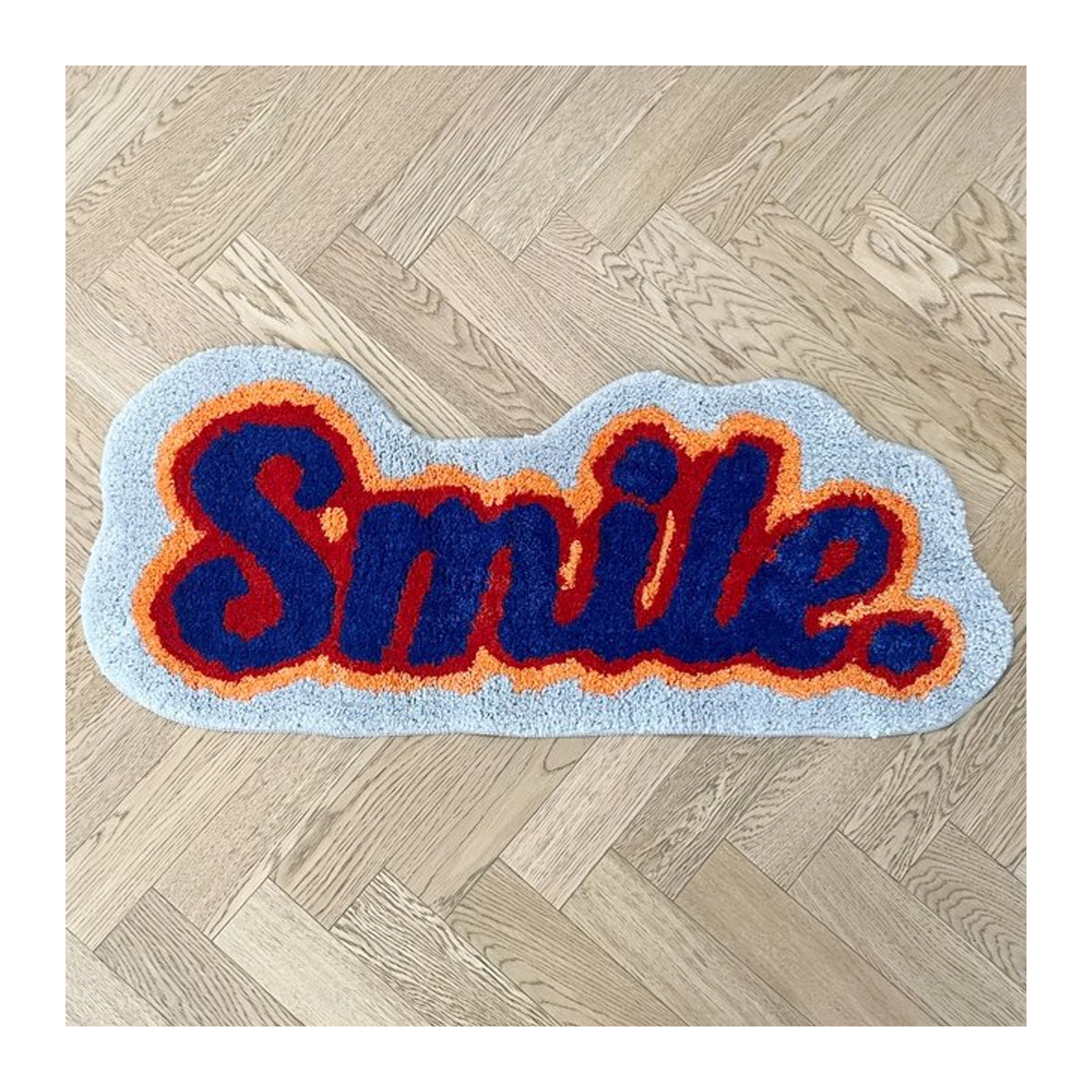 Weicher Plush Teppich mit Buchstaben und Lächeln Motiv in Multicolor als ästhetische Bodenmatte für Schlafzimmer und Badezimmer - Bild 1