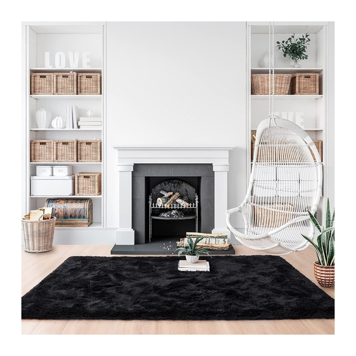Weicher schwarzer Shag-Teppich als flauschiger Innenplüschteppich für Wohnzimmer und Kinderzimmer - Bild 1