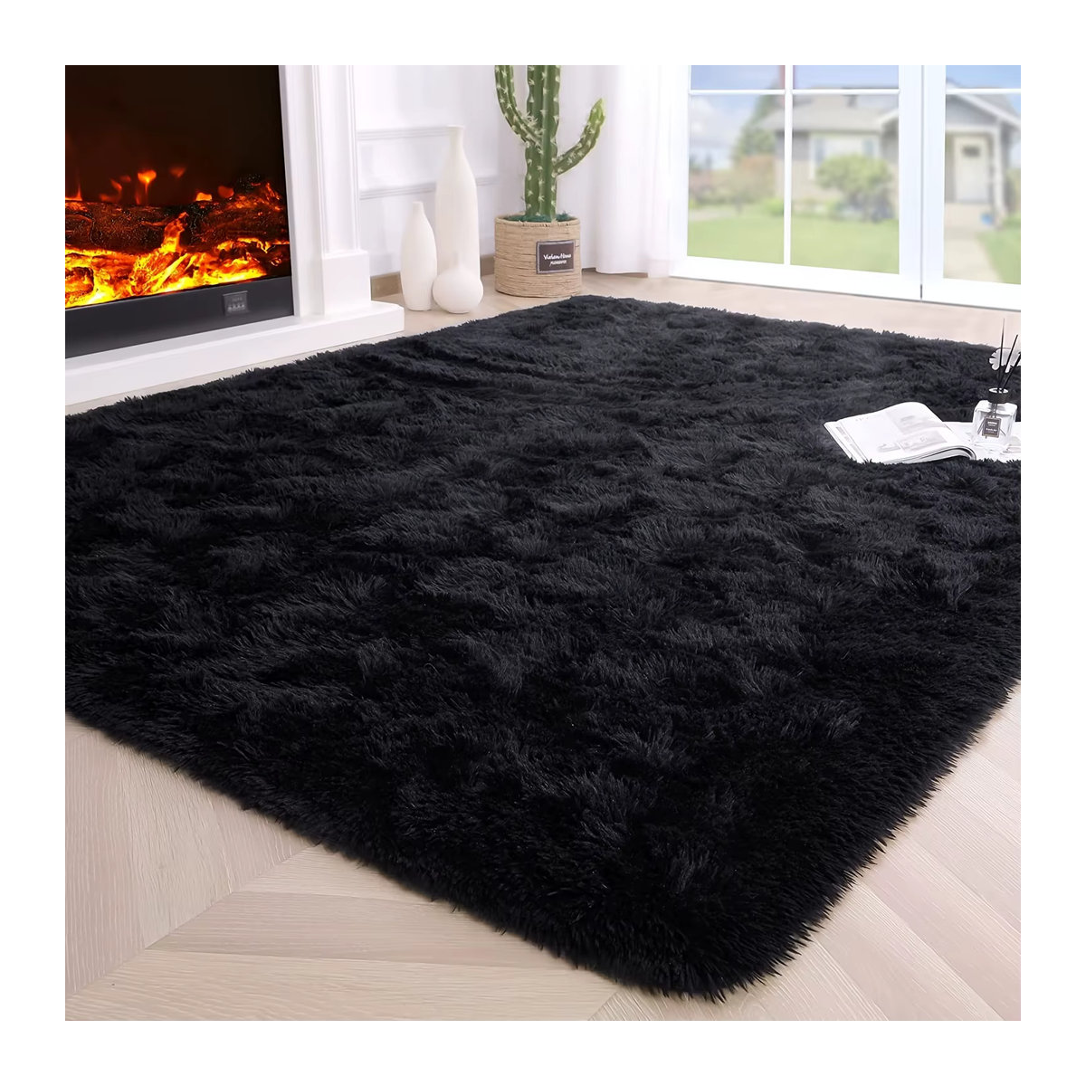 Weicher schwarzer Shag-Teppich als flauschiger Innenplüschteppich für Wohnzimmer und Kinderzimmer - Bild 2
