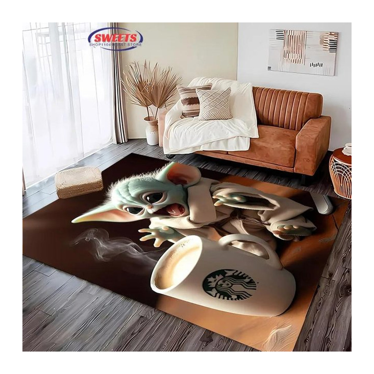 Weicher Teppich mit Baby Grogu Print von Karpetti, rutschfester Raumteppich für Wohnzimmer und Schlafzimmer, B/T: 60 x 40 cm - Bild 1