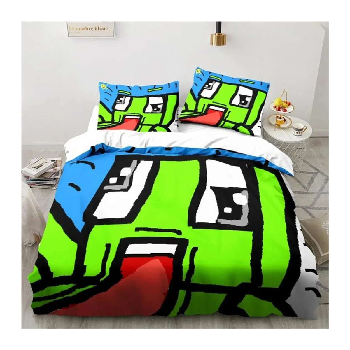 Weiches Bettwäscheset mit Cartoon-Design inklusive Bettbezug und Kissenbezug mit Reißverschluss, EU Single, B/H: 135 x 200 cm - Bild 1