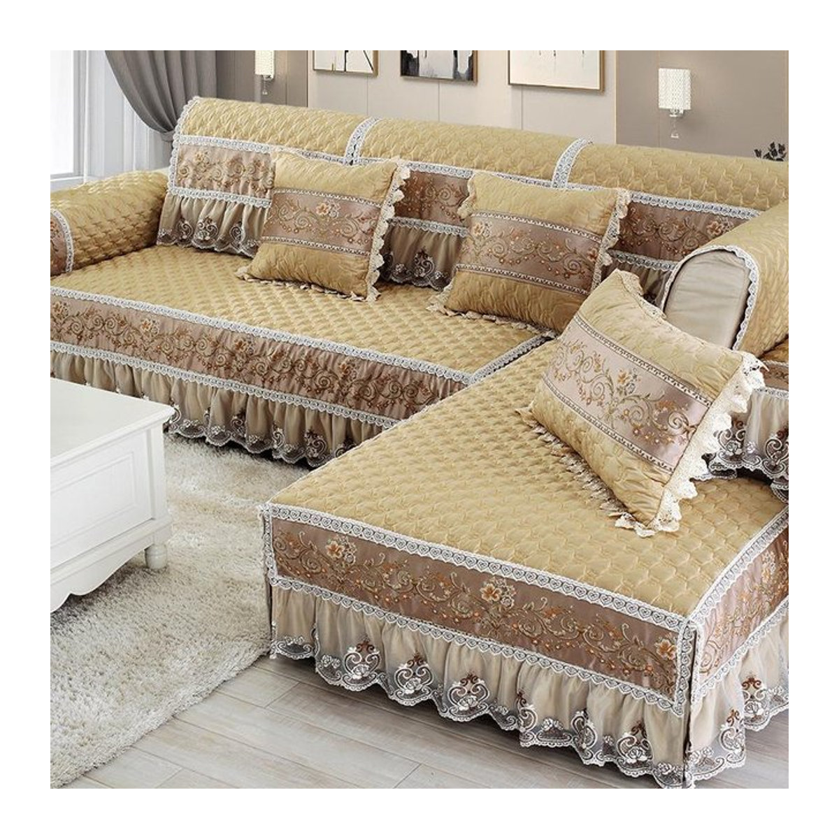 Weiches und rutschfestes Stoffkissen mit bestickter Spitze für dein Sofa, B/B/H: 70 x 70 cm - Bild 1