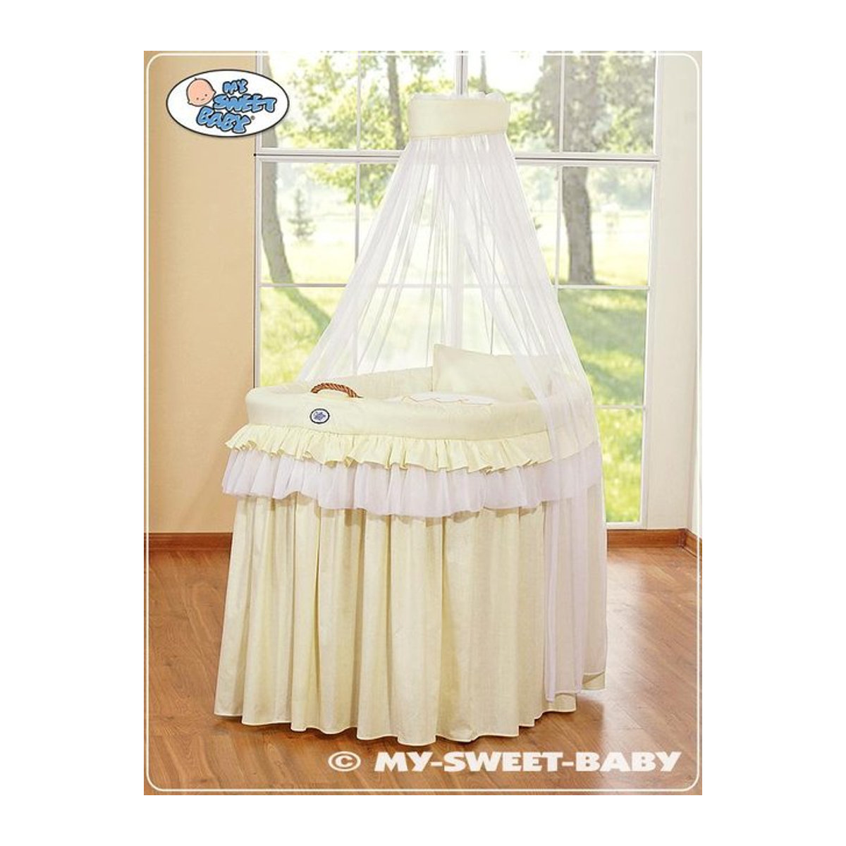 Weiden-Moseskorb mit Baldachin von MY SWEET BABY in Creme und Weiß für Prinz oder Prinzessin - Bild 1
