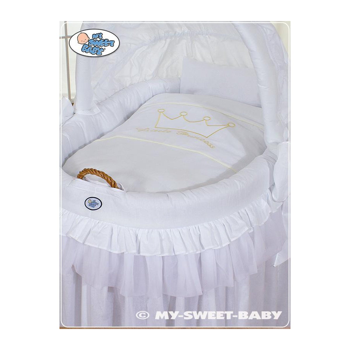 Weiden-Moseskorb My Sweet Baby mit klappbarem Verdeck in Weiß für Prinz oder Prinzessin - Bild 1