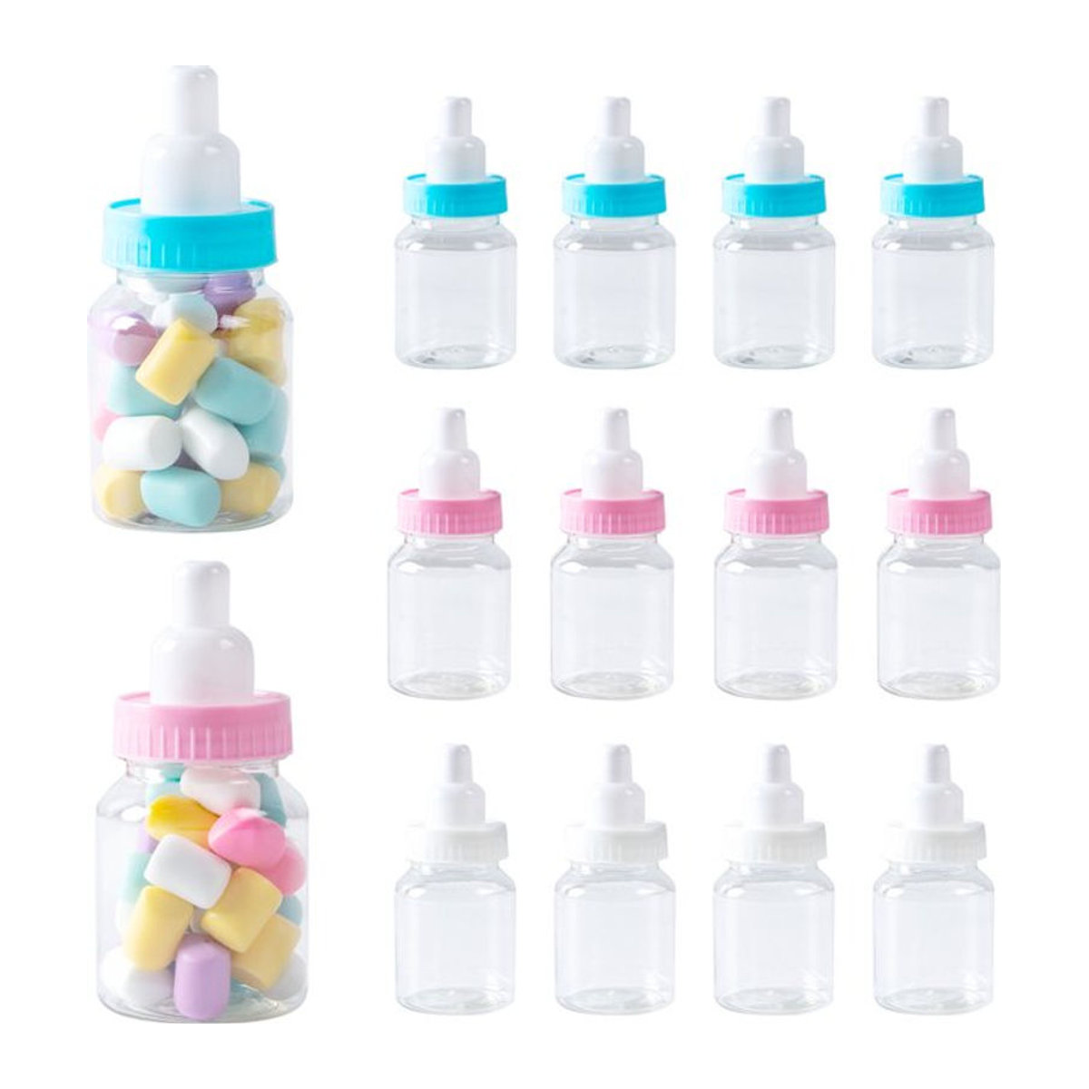WEIGAO 12er Set Babyflaschen Geschenkboxen aus Kunststoff in Rosa und Blau für Babyparty, Taufe oder Geburtstage - Bild 1