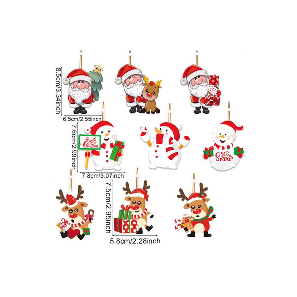 WEIGAO 9er Set Holz Weihnachtsanhänger mit Weihnachtsmann, Schneemann und Rentier in Mehrfarbig für skandinavische Weihnachtsdekoration - Bild 6