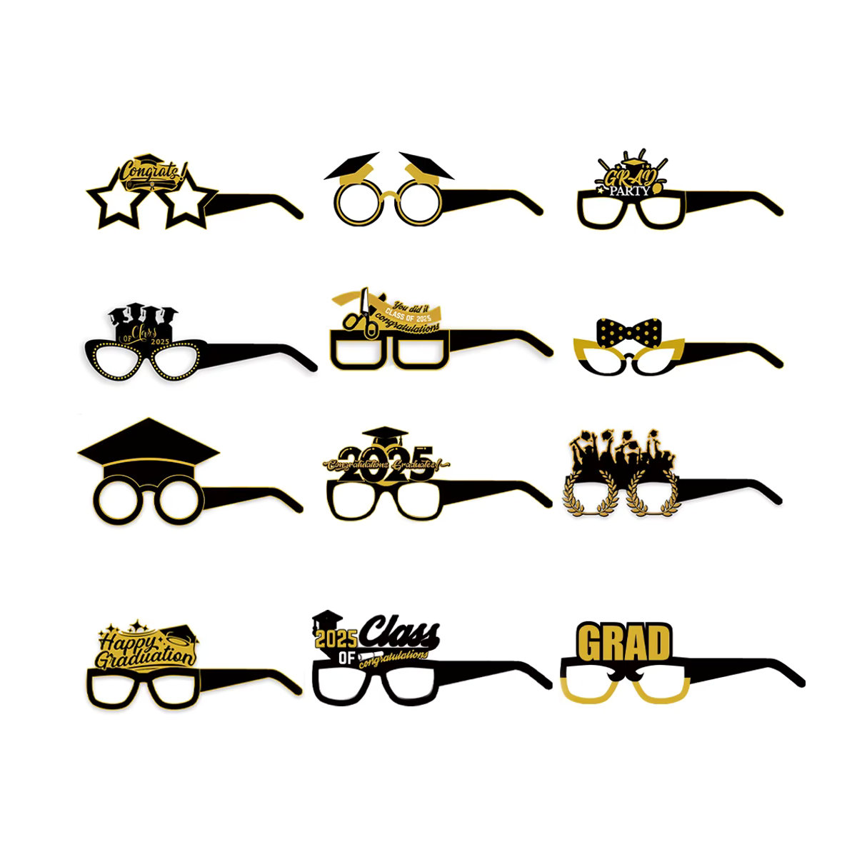 WEIGAO Abschlussfeier Dekoration Set 2025 aus Papier in Schwarz-Gold mit glitzernden Gläsern und Fotoautomaten-Requisiten - Bild 2