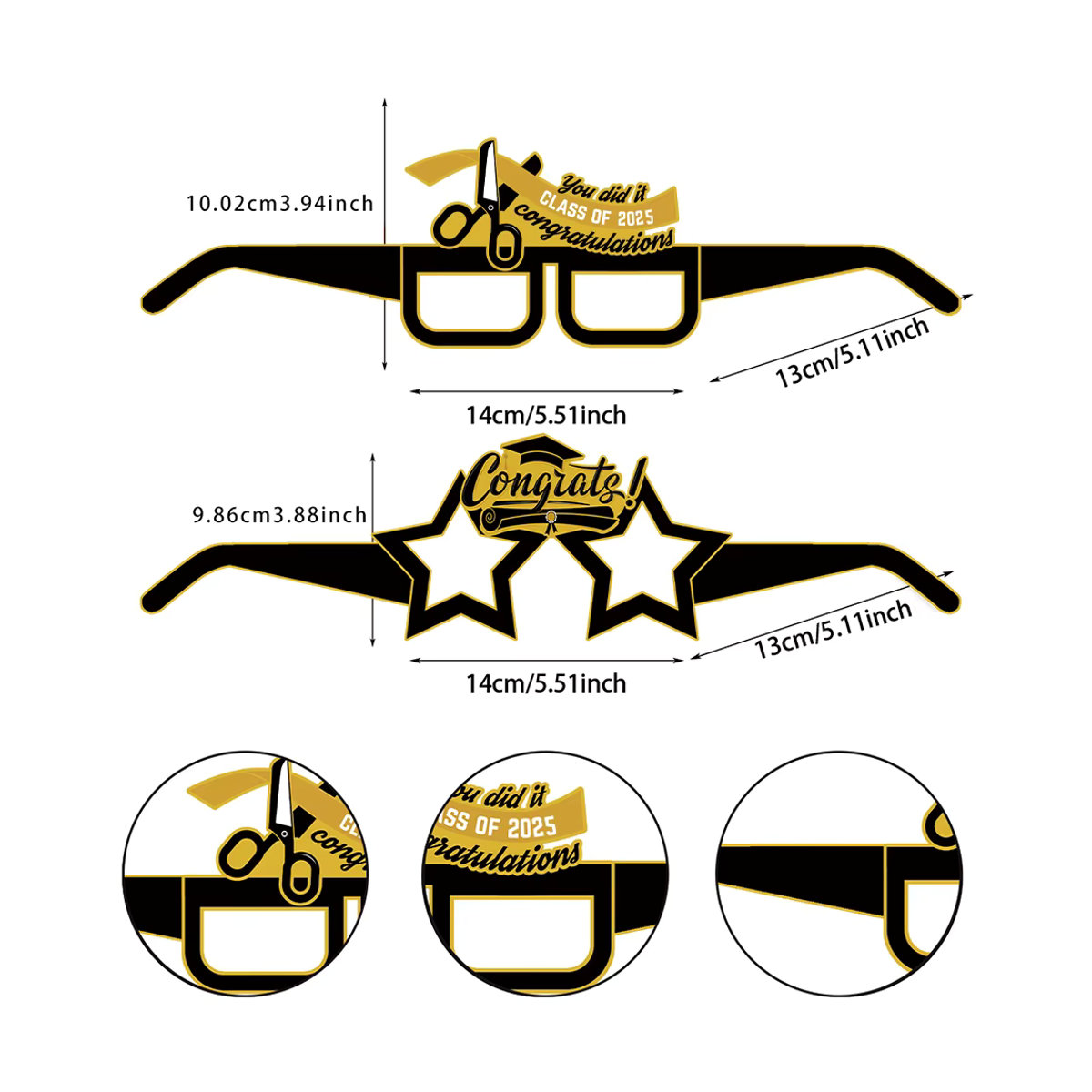WEIGAO Abschlussfeier Dekoration Set 2025 aus Papier in Schwarz-Gold mit glitzernden Gläsern und Fotoautomaten-Requisiten - Bild 4