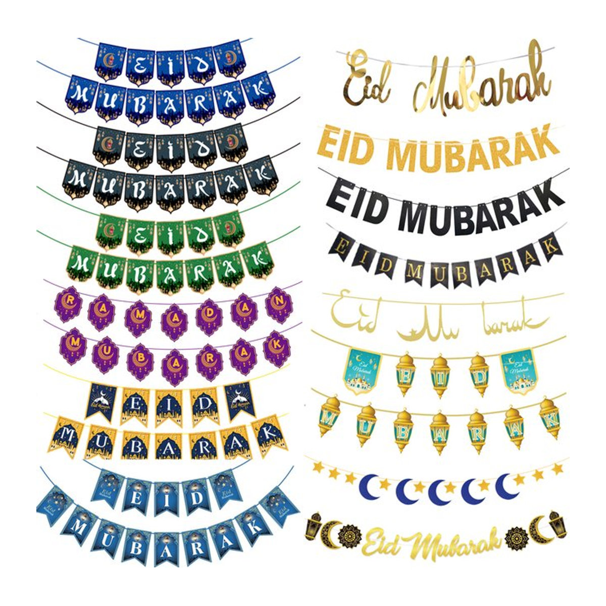 WEIGAO Eid Mubarak Banner Ramadan Kareem Girlande mit Mond und Sternen in Mehrfarbig aus Papier - Bild 1