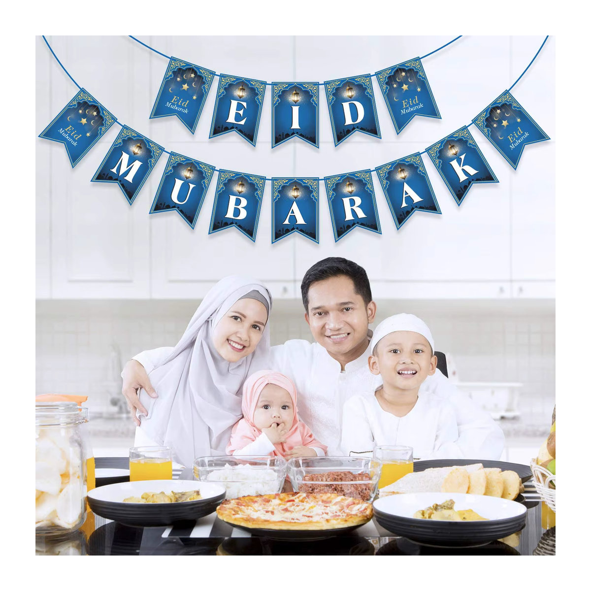WEIGAO Eid Mubarak Banner Ramadan Kareem Girlande mit Mond und Sternen in Mehrfarbig aus Papier - Bild 2