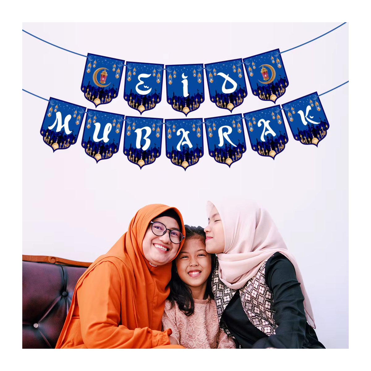 WEIGAO Eid Mubarak Banner Ramadan Kareem Girlande mit Mond und Sternen in Mehrfarbig aus Papier - Bild 3