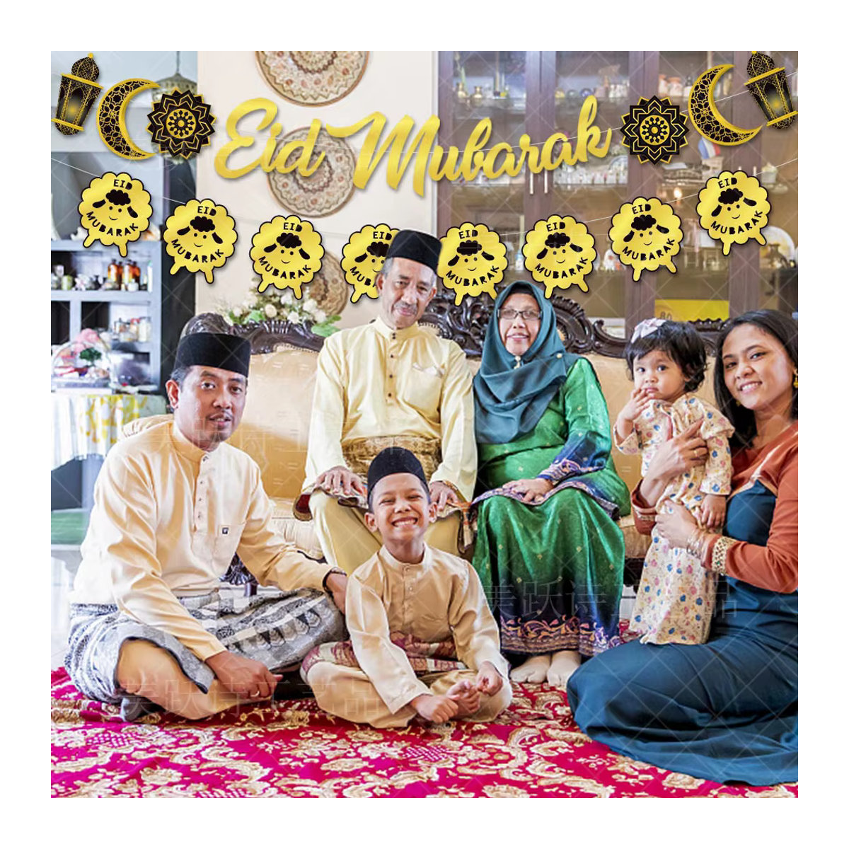 WEIGAO Eid Mubarak Banner Ramadan Kareem Girlande mit Mond und Sternen in Mehrfarbig aus Papier - Bild 4
