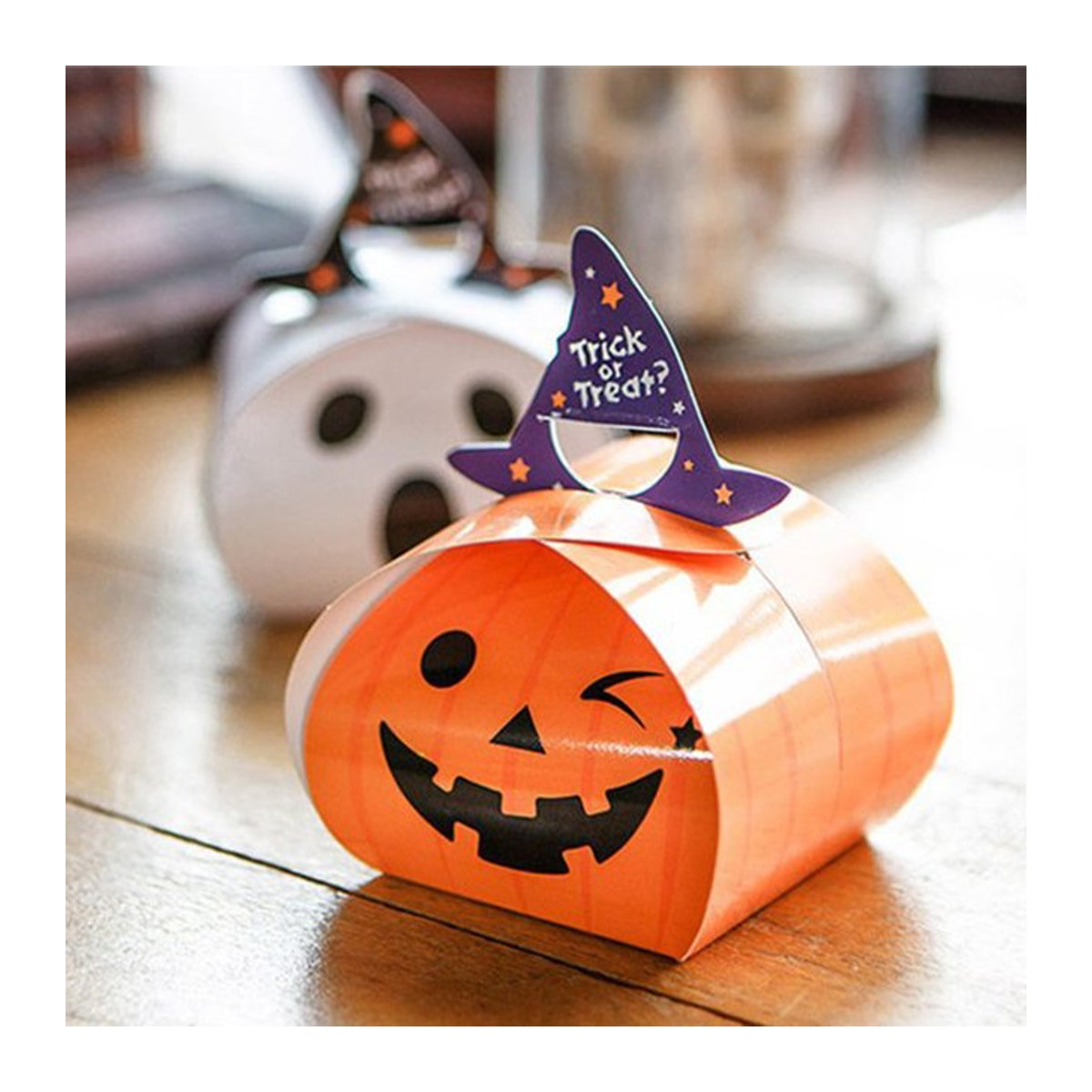 WEIGAO Halloween Candy Box aus Papier in Orange mit Kürbis und Ghost Motiv für Kinder als Party Dekoration und Goodie Box - Bild 1