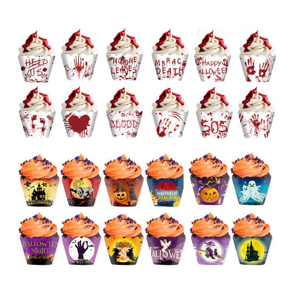 WEIGAO Halloween Cupcake Topper Set aus Papier mit Spinne, Kürbis und Horror-Motiven, 12 Stück, mehrfarbig - Bild 1