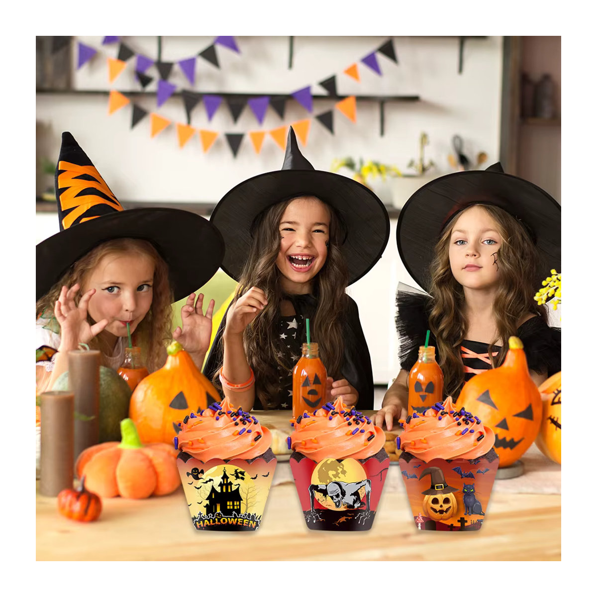 WEIGAO Halloween Cupcake Topper Set aus Papier mit Spinne, Kürbis und Horror-Motiven, 12 Stück, mehrfarbig - Bild 2