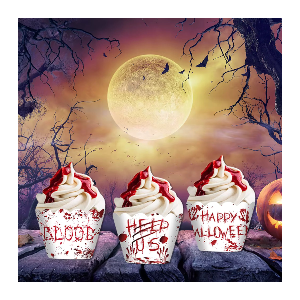 WEIGAO Halloween Cupcake Topper Set aus Papier mit Spinne, Kürbis und Horror-Motiven, 12 Stück, mehrfarbig - Bild 3