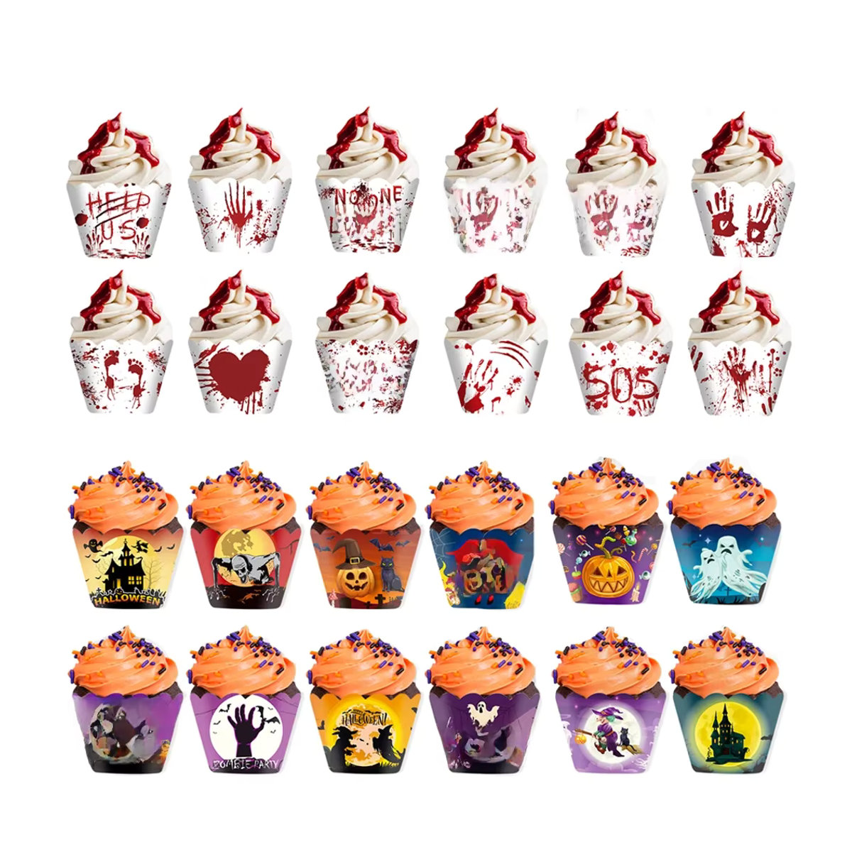 WEIGAO Halloween Cupcake Topper Set aus Papier mit Spinne, Kürbis und Horror-Motiven, 12 Stück, mehrfarbig - Bild 6