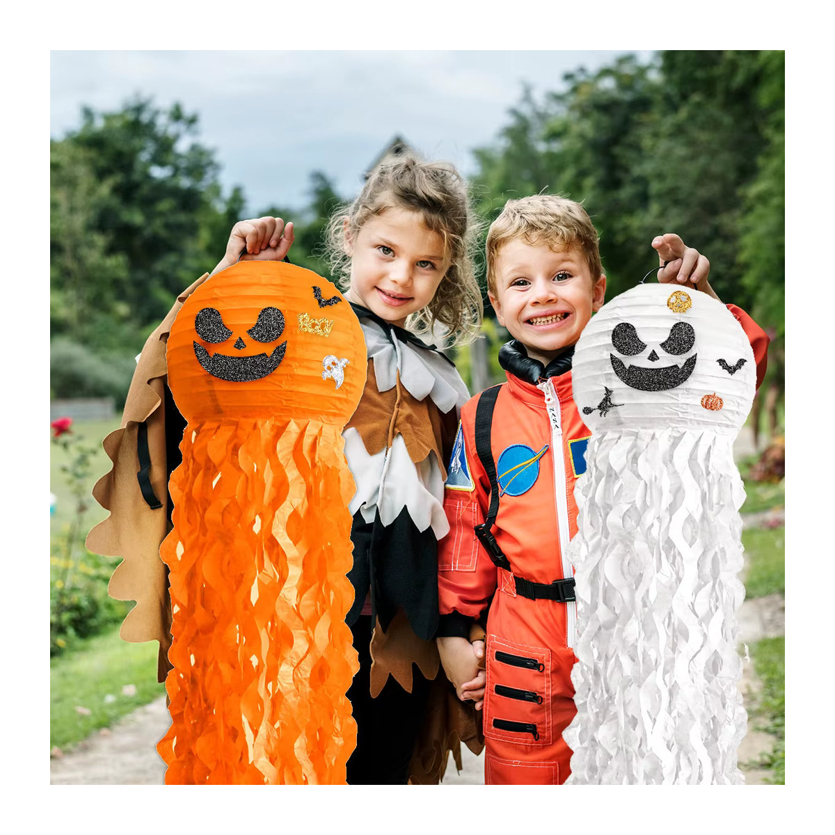 WEIGAO Halloween Papier Laterne mit Kürbis-Motiv in Orange, Lila und Weiß zur Partydekoration für Indoor und Outdoor - Bild 2