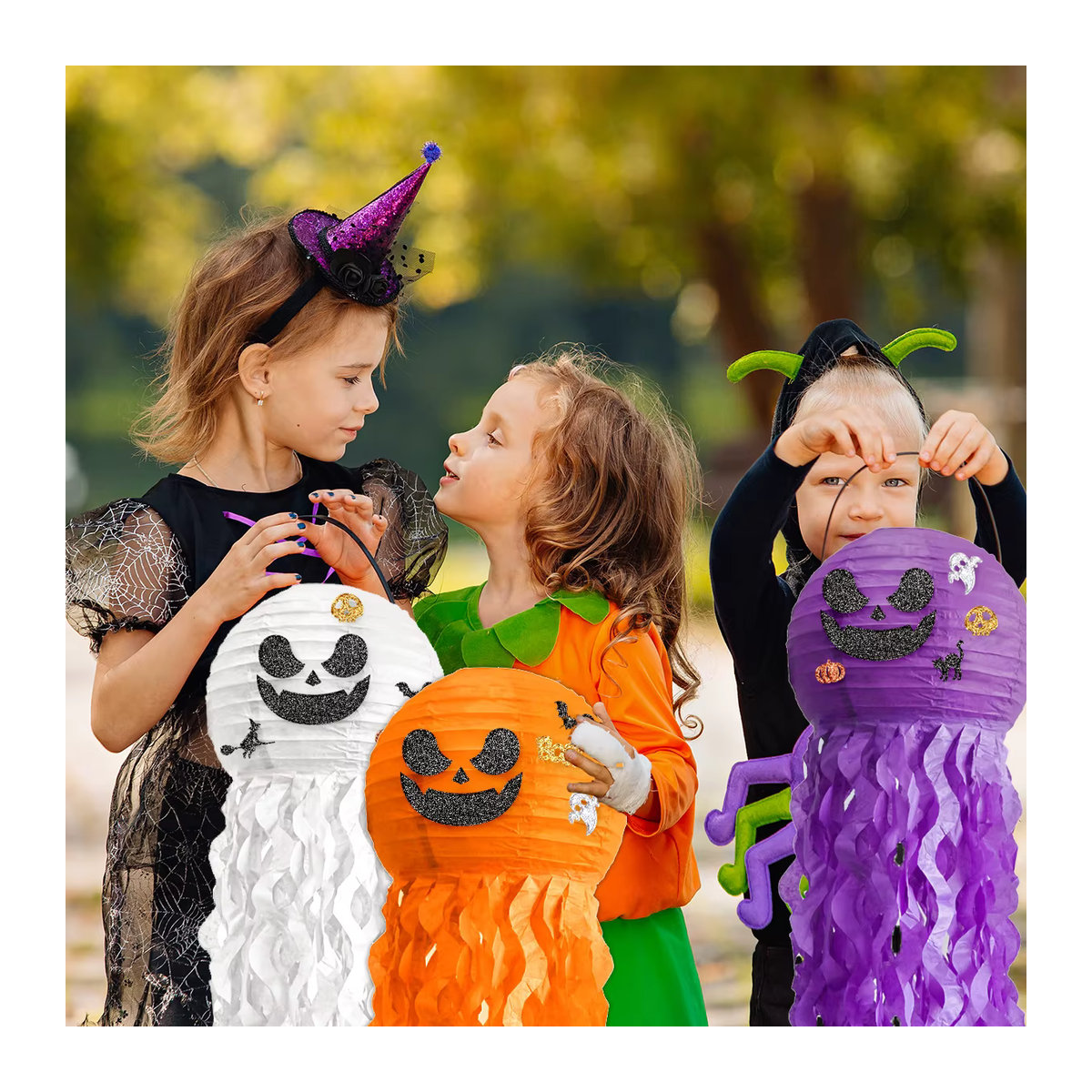 WEIGAO Halloween Papier Laterne mit Kürbis-Motiv in Orange, Lila und Weiß zur Partydekoration für Indoor und Outdoor - Bild 3