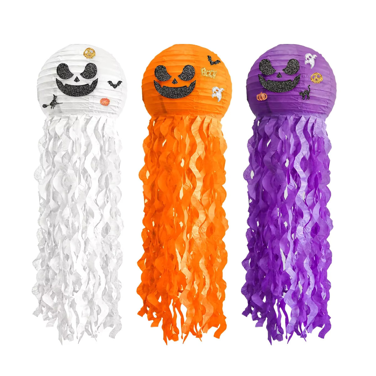 WEIGAO Halloween Papier Laterne mit Kürbis-Motiv in Orange, Lila und Weiß zur Partydekoration für Indoor und Outdoor - Bild 6